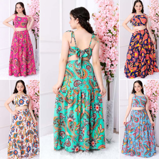 Conjunto Juvenil Saia longa Cropped Regata Estampado Boho Verão Férias Passeio Casual Festa Tropical em Oferta na Shopee