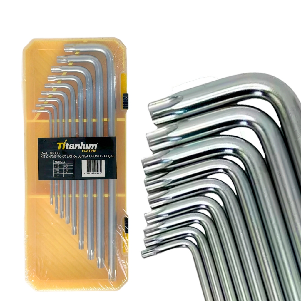 Kit Chave Torx Extra Longa 9 Peças Titanium CRV – Profissional e Alta Precisão em Oferta na Shopee