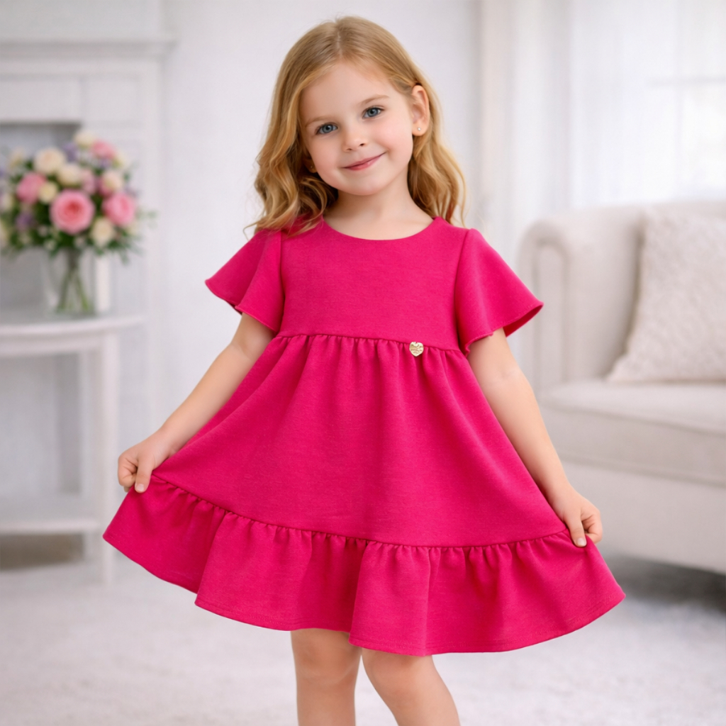 Vestido Infantil Liso Rodadinho com Manguinha e Babado para Festas 2 a 8 anos em Oferta na Shopee