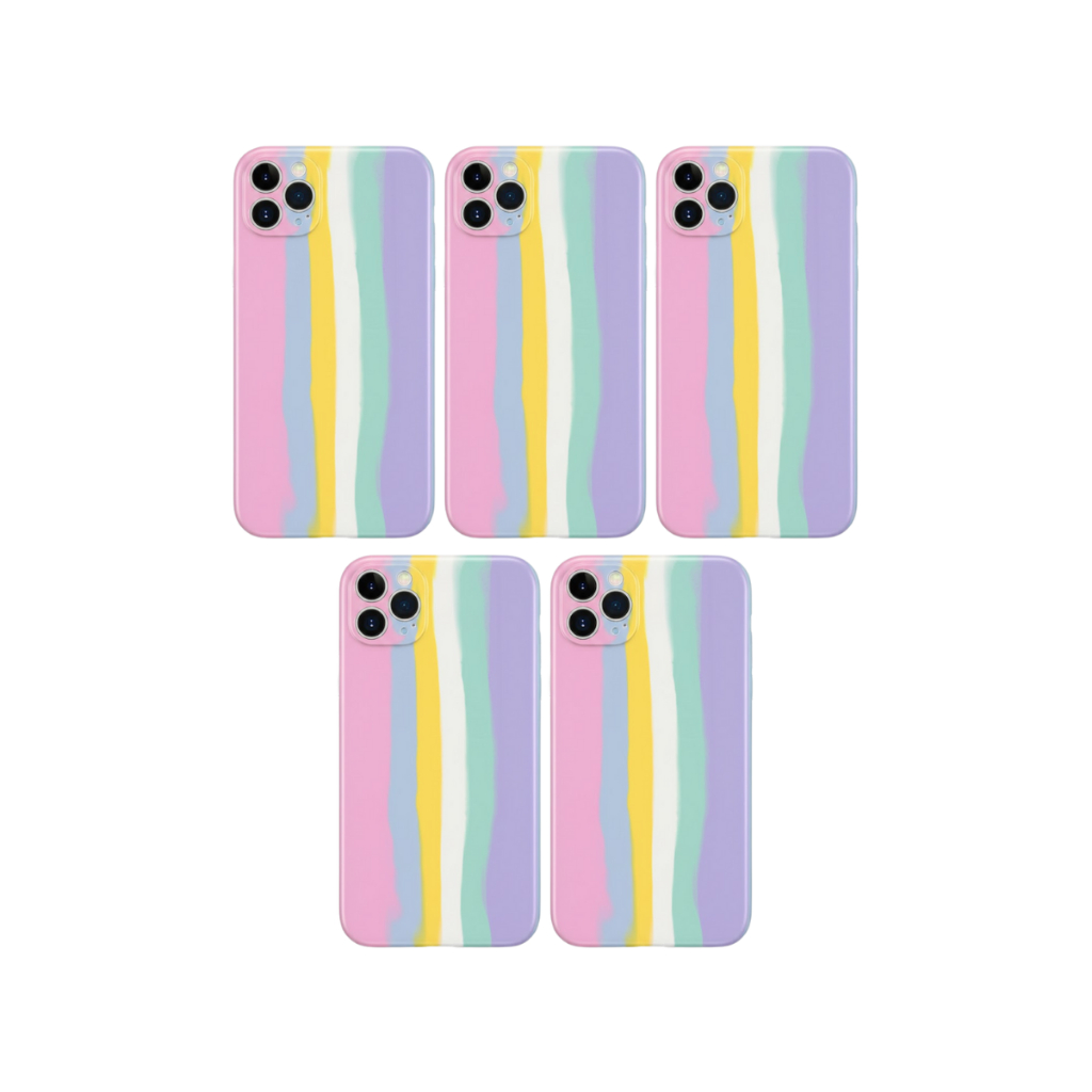 Kit 5 Capinha Arco-íris Colorida Silicone Para Iphone 12 Pro Arco-íris Lisa
