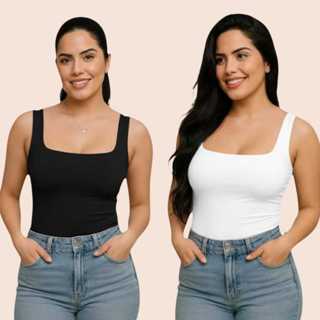 Kit 2 Regata Feminina Suplex Básica Lisa Tendência em Oferta na Shopee