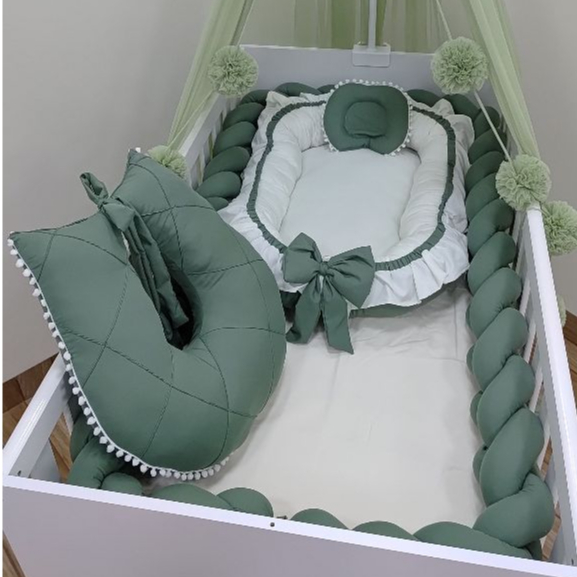 Kit Ninho Redutor de Berço + Almofada Amamentação + Trança Para Berço 4m Micropercal 200 Fios em Oferta na Shopee