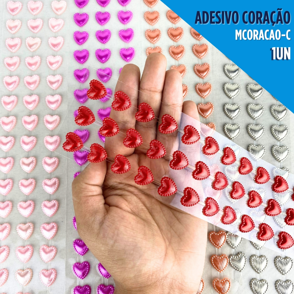 Cartela de Adesivos Coração 3D em Alto Relevo Decorativo para Artesanato, Scrapbook e Papelaria - NY