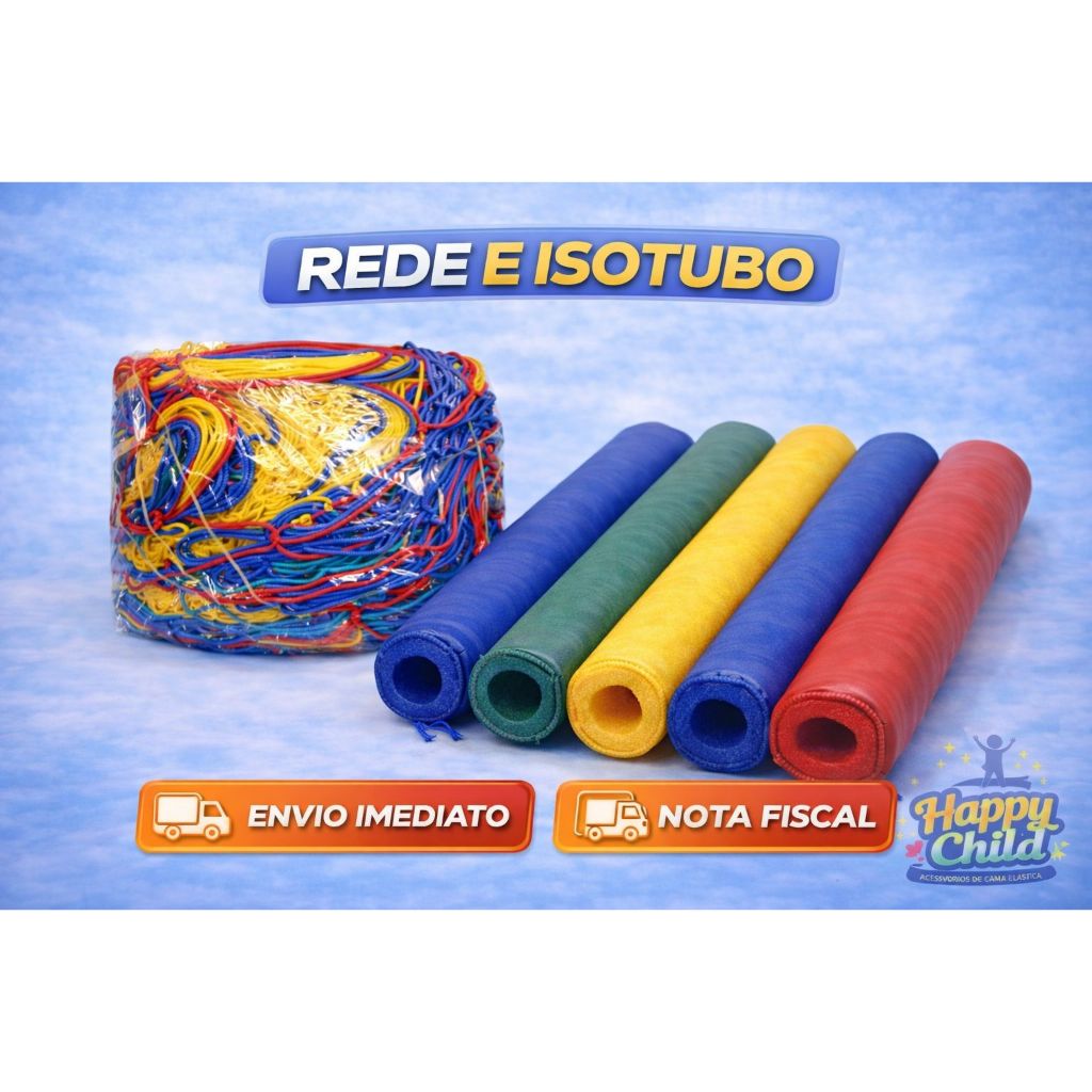 Rede de Proteção Cama Elástica /  Pula Pula 3,05 + 8 Isotubos Coloridos em Oferta na Shopee
