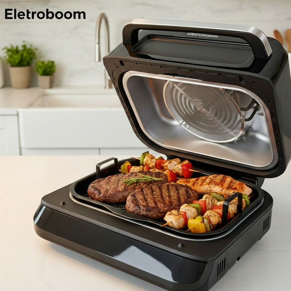 Fritadeira Elétrica/Churrasqueira 2400W Multifuncional 8 em 1 Capacidade de 5,5L Com Painel Digital