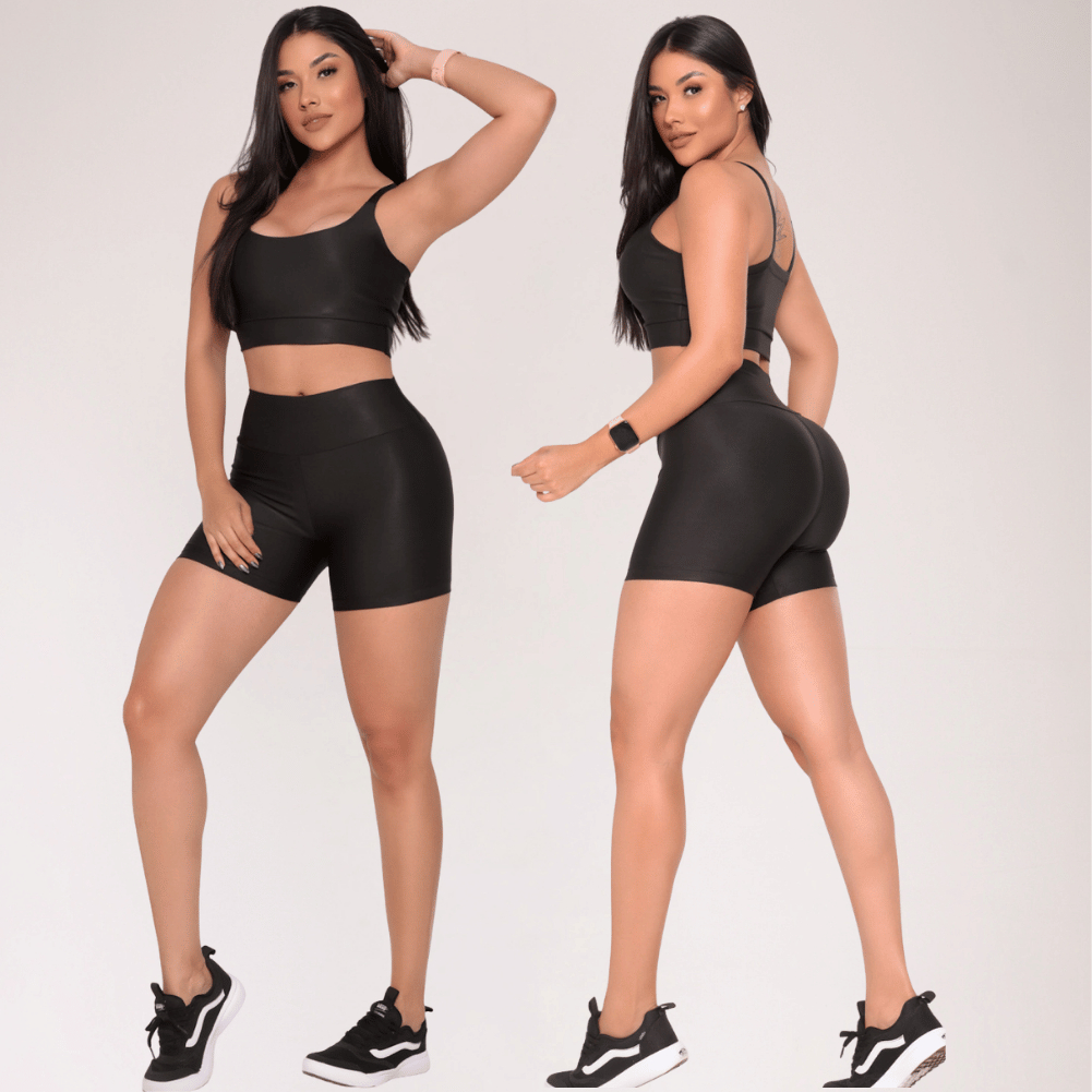 Conjunto Fitness Feminino Malha Poliéster Top + Short Cintura Alta Confortável Várias Cores P ao GG em Oferta na Shopee