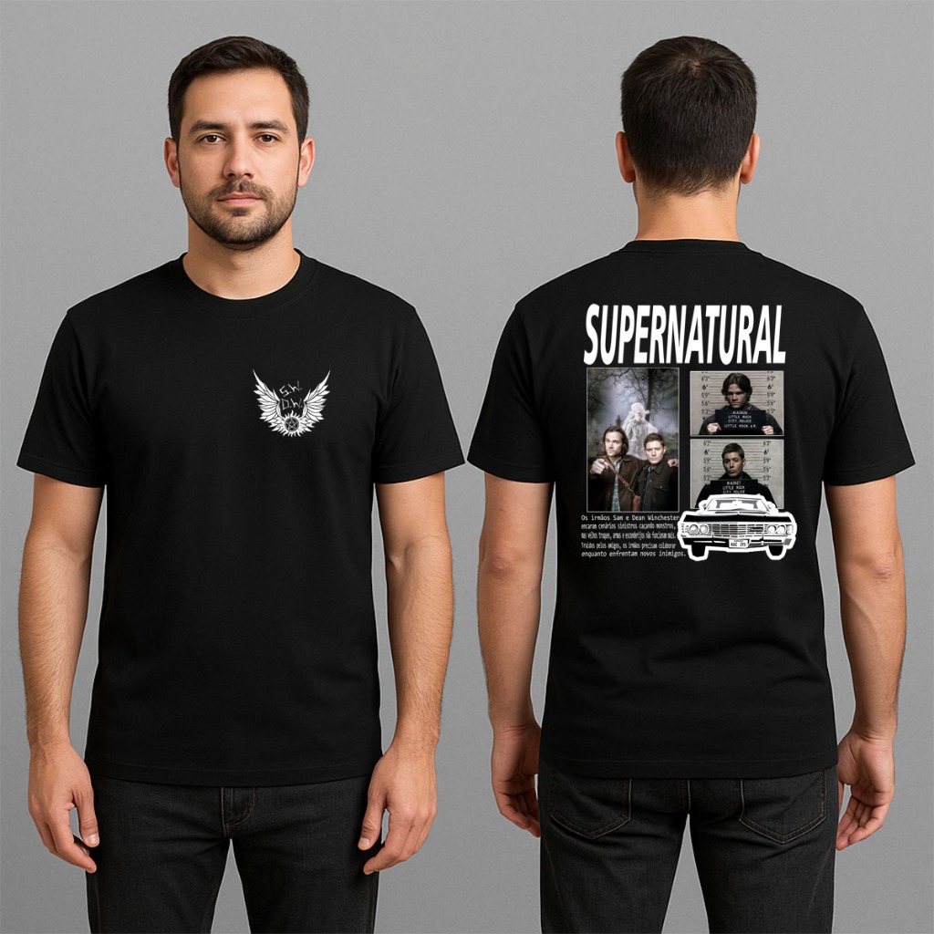 Camiseta Masculina T Shirt Promoção Algodão Confortavel Supernatural Série Sobrenatural Fantasmas Sam & Deam
