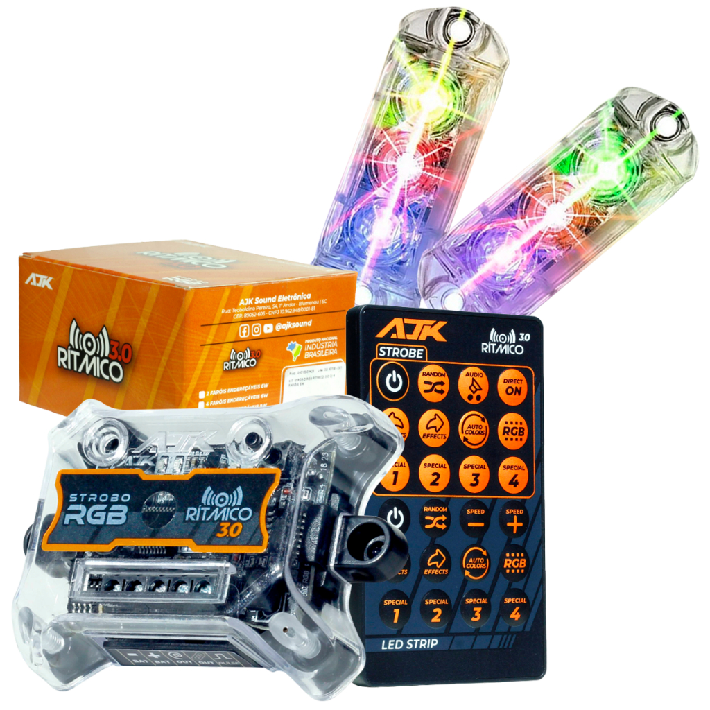 Par Farol Strobo Ajk Rítmico 3.0 3leds 6w Central Controle em Oferta na Shopee