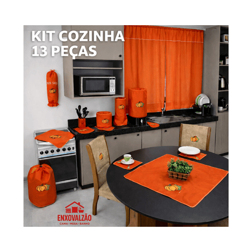 Kit Cozinha 13 Peças Completo com Cortina, Toalha de Mesa e Acessórios em Oferta na Shopee