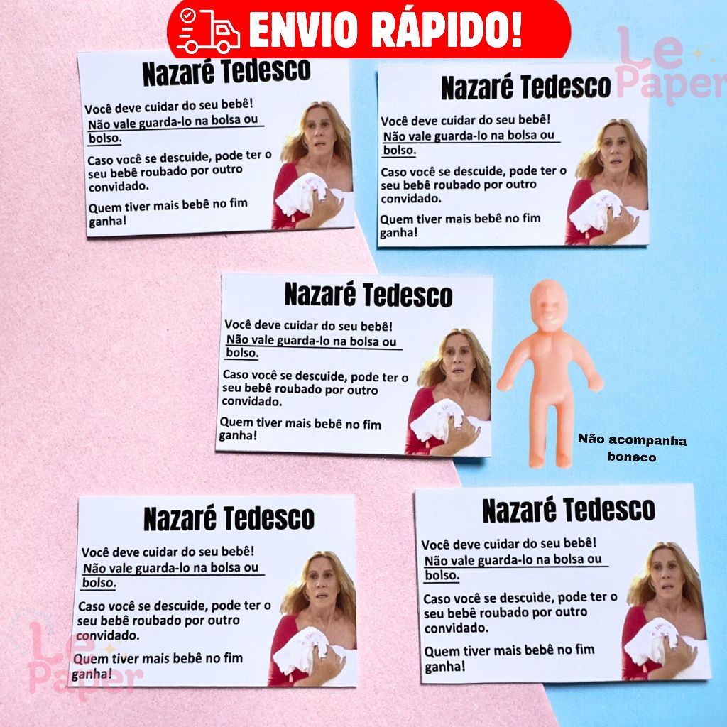 100 TAG Personalizada Brincadeira Nazaré Tedesco Chá de bebê - chá revelação - Diversão Cha de Bebe - Menina - Menino em Oferta na Shopee