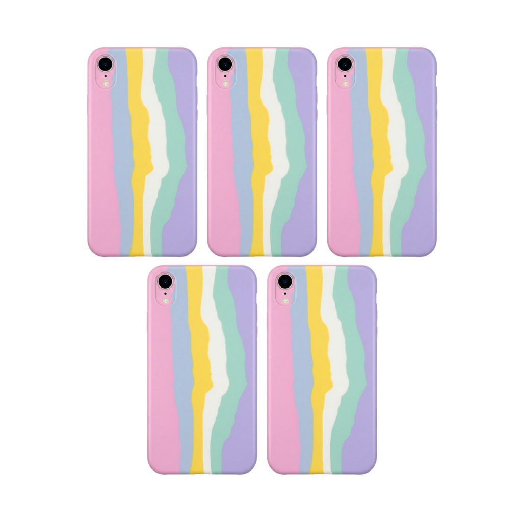 Kit 05 Capinhas Arco-íris Colorida Silicone Para Iphone Xr Arco-íris Lisa