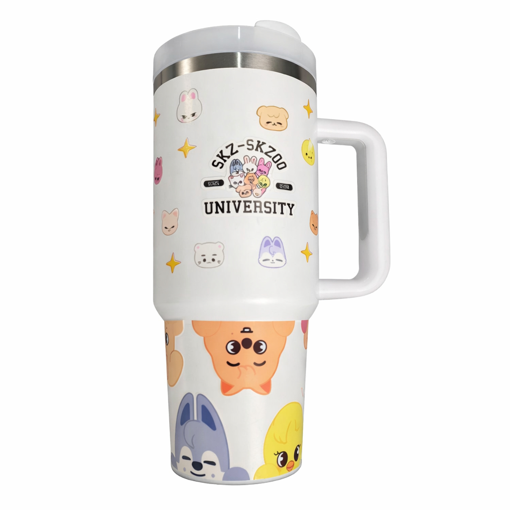 Caneca térmica GRANDE SKZOO STRAY KIDS 1200ml Com tampa e Canudo inox K-POP