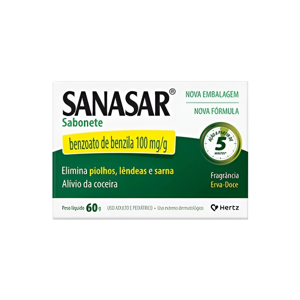 Sanasar Benzoato Benzila Sabonete 60g (Elimina Piolhos Lêndeas Sarna)