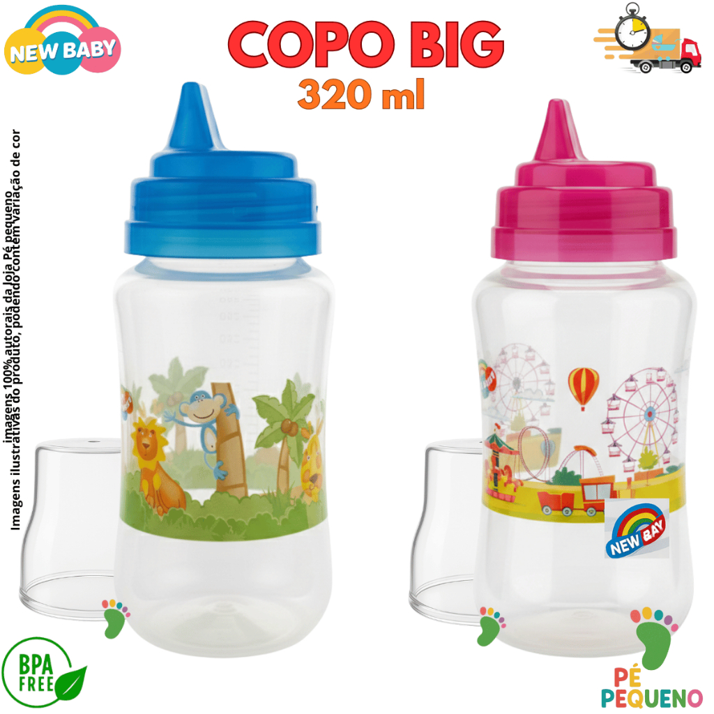 Kit 2 Copo Bebê 320ml Big Luxo New Baby Bico Rígido Transição Bebê Criança Copo Infantil de Treinamento