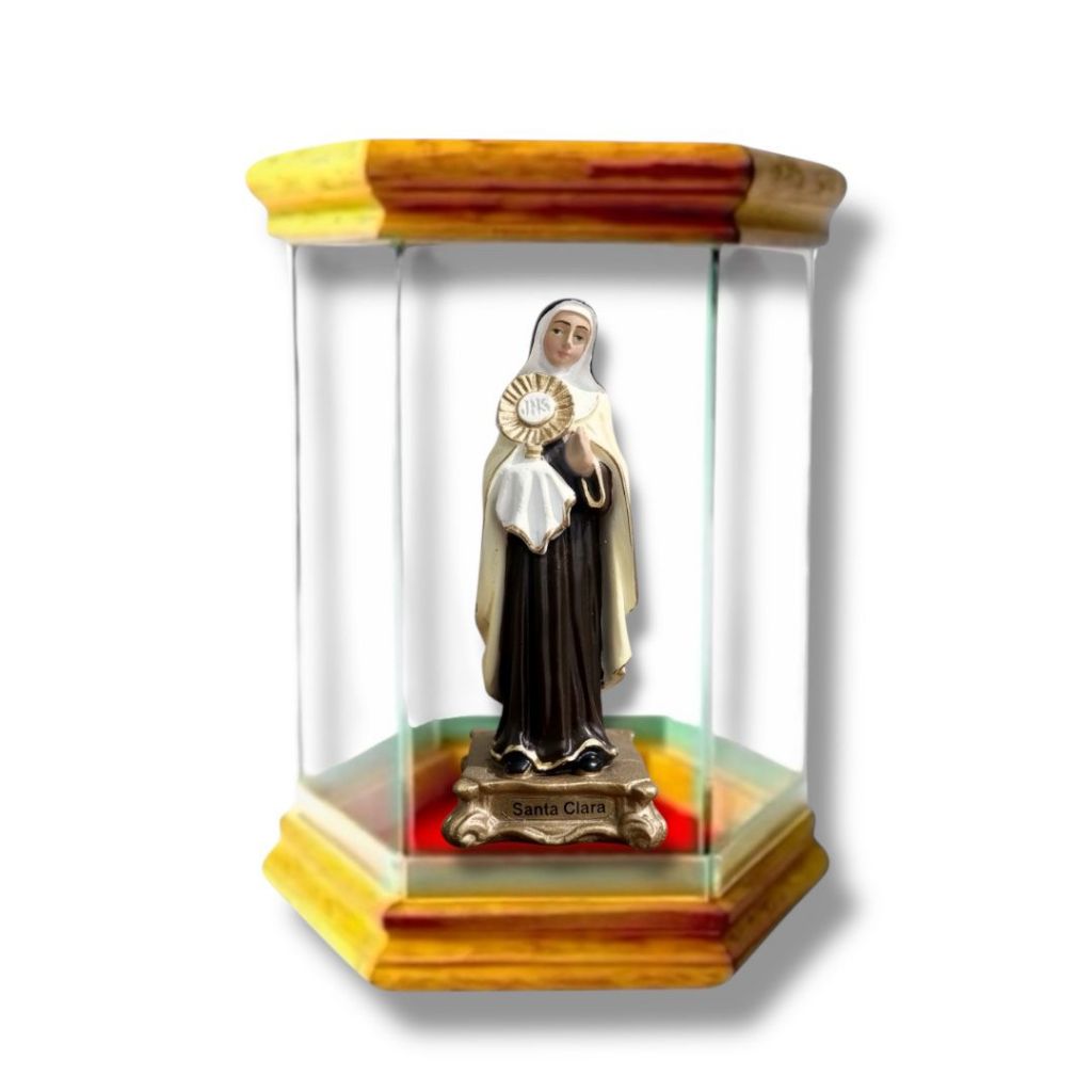 Imagem Santa Clara 15Cm Resina com Redoma Oratório de Vidro
