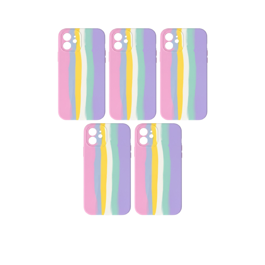 Kit 5 Capinhas Arco-íris Colorida Silicone Para Iphone 12 Arco-íris Lisa