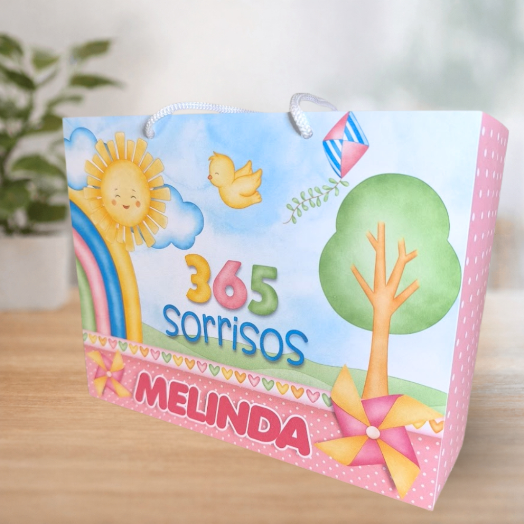 SACOLINHA PERSONALIZADA 365 SORRISOS MENINA OU MENINO | PEGUE E MONTE | Surpresa | Lembrancinha | Mimos | Aniversário