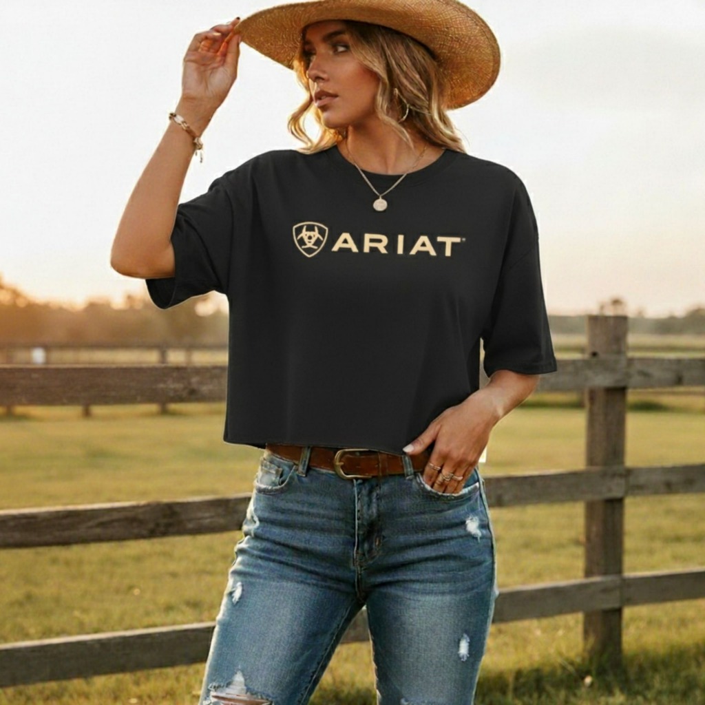 Cropped Feminino Oversized Country Ariat Cowgirl Blusinha 100% Algodão