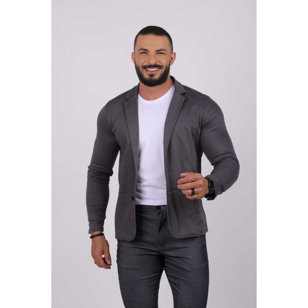 BLAZER CINCA CHUMBO SLIM SPORT MASCULINO SARJA ACETINADO COM ELASTANO em Oferta na Shopee