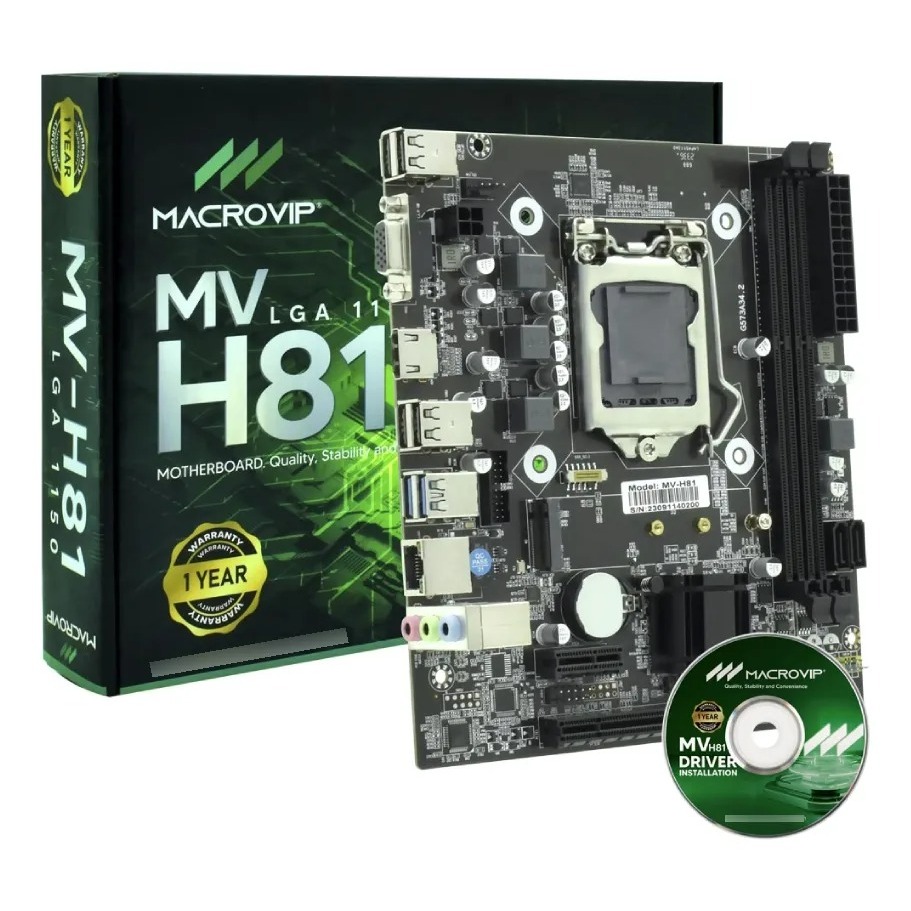 Placa Mãe Macrovip Mv-h81 Intel Socket Lga1150 Vga Ddr3 16gb Preto