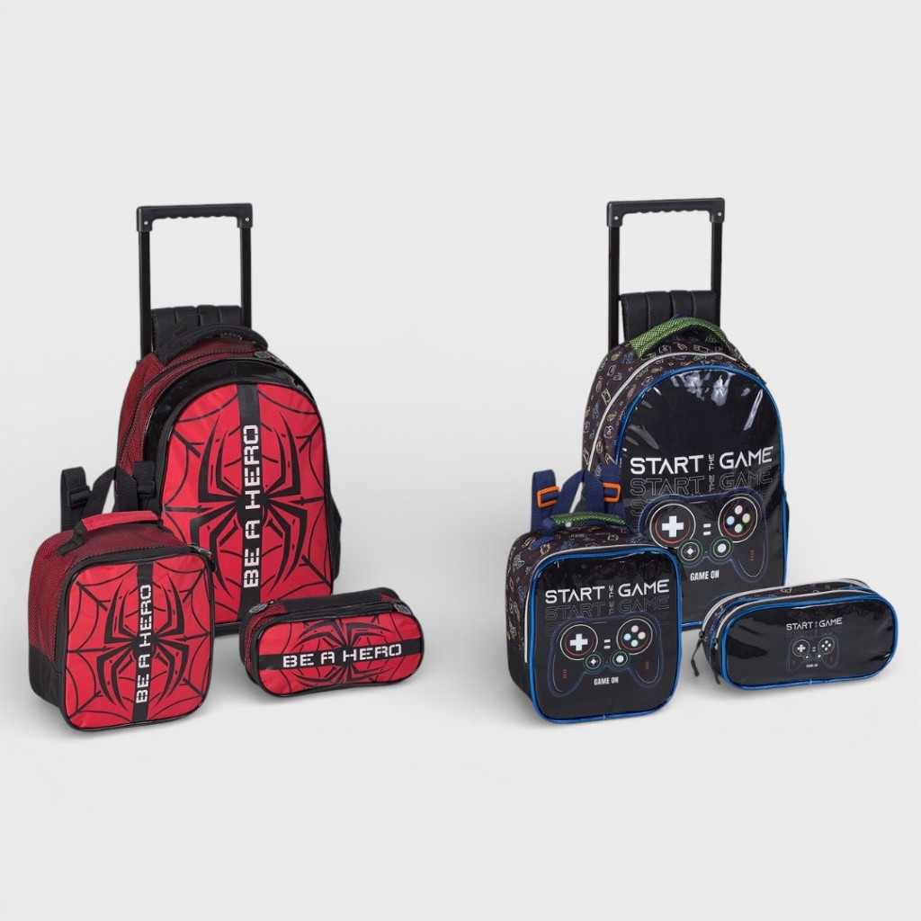 Kit Escolar Menino Mochila Rodinha Lancheira Estojo Aranha Game