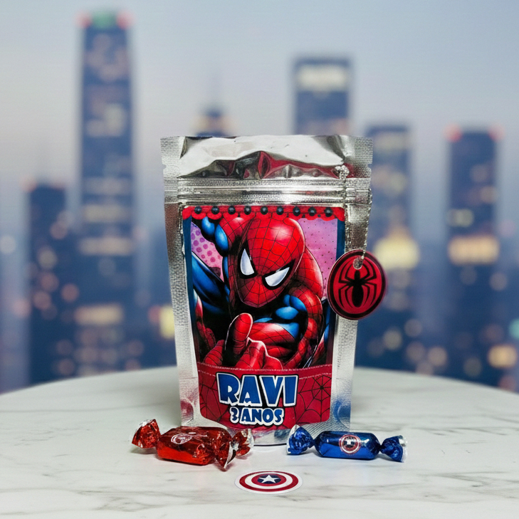 Saquinho Metalizado Homem-Aranha Personalizado Tamanho P – Lembrancinha de Aniversário / Festa Infantil