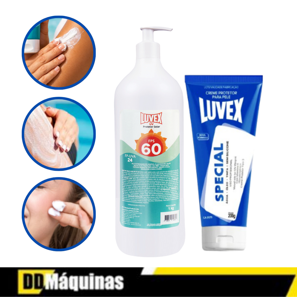 Kit Protetor Solar Uva Uvb Fator 60 1kg + Creme Protetor de Pele Barreira Protetora e Hidratação 200g - Luvex
