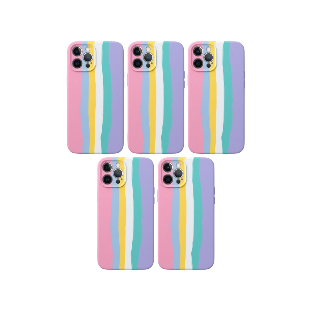 Kit De 05 Capinha Arco-íris Silicone Para Iphone 12 Pro Max Arco-íris Lisa