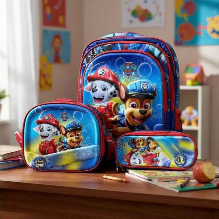 Mochila Escolar Grande infantil Patrulha Canina Paw Patrol Kit 3 Peças Bolsa Lancheira Térmica e Estojo Material Escolar