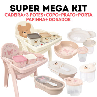 Poltrona de Alimentação Super Mega Introdução Alimentar Cadeira + 3 Potinhos + Prato + Copo + Dosador