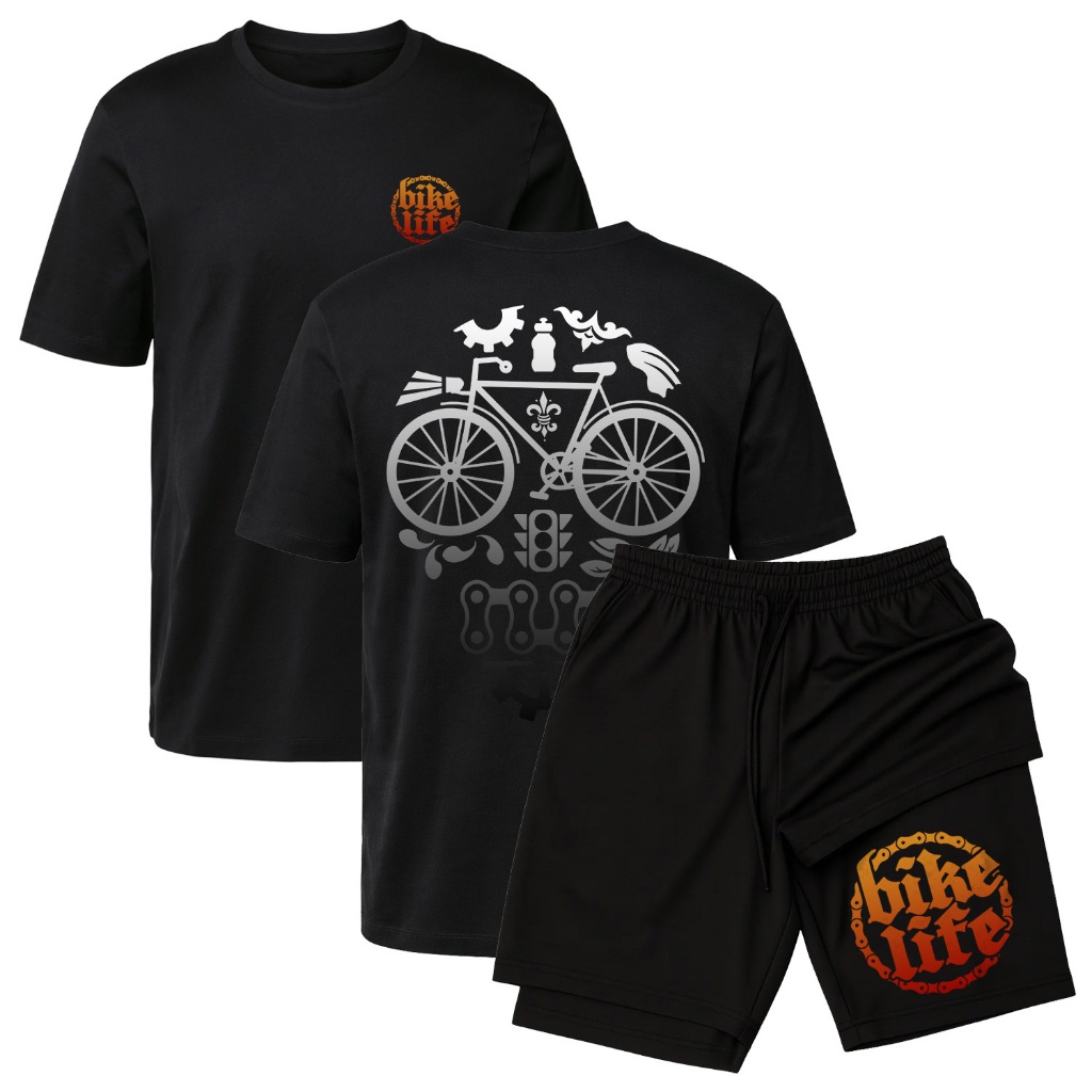 Kit Camiseta Bike Life + Short 2 em 1 Compressão Proteção Uv Mountain Bike Camisa Bermuda
