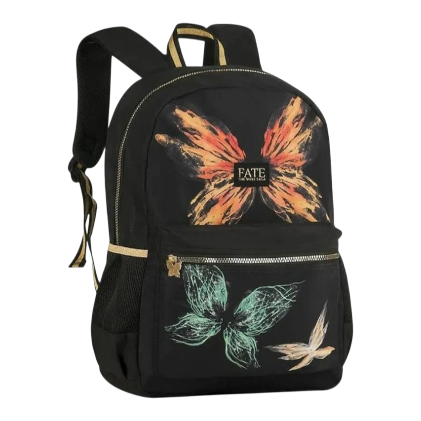 Mochila de Costa Juvenil Preta Escolar Reforçada Espaço para Notebook Fada Fate Winx Clio Style