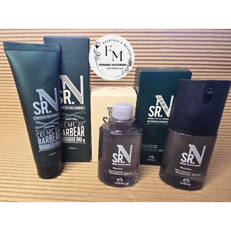 Kit SR.N Masculino Natura | Deo Spray 100ml + Refil 100ml + Creme de Barbear 80g | Original