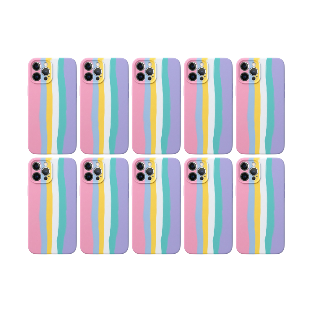 Kit De 10 Capinha Arco-íris Silicone Para Iphone 12 Pro Max Arco-íris Lisa