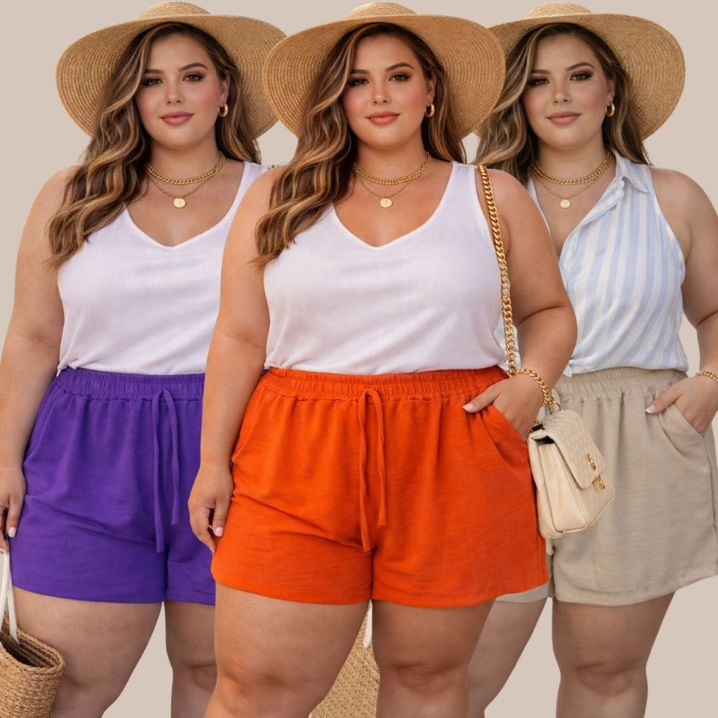 Shorts Duna Feminino Plus Size Verão Preto GG G1 G2 G3 em Oferta na Shopee