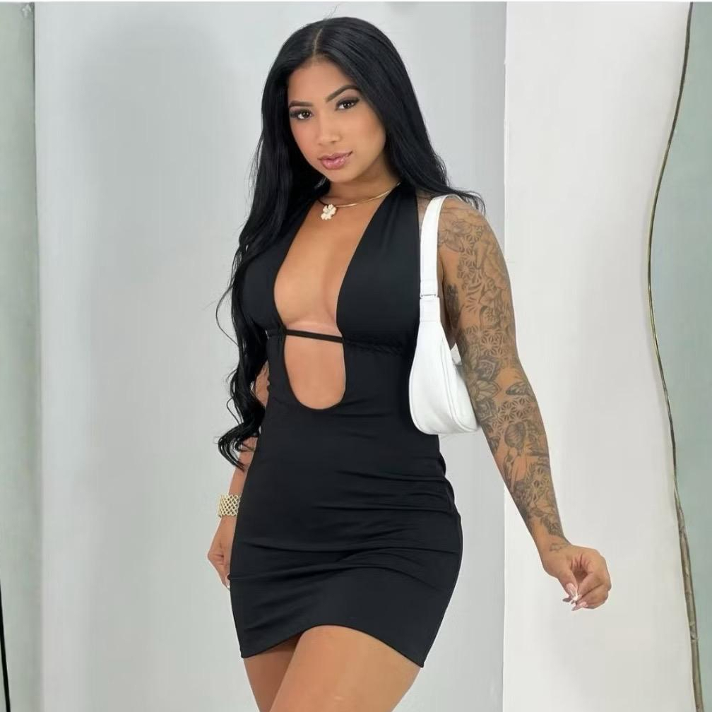 Vestido Curto Decotado e Elegante com Costas Aberta Para Festa na Praia/Piscina e Eventos no Verão em Oferta na Shopee