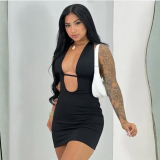 Vestido Curto Decotado e Elegante com Costas Aberta Para Festa na Praia/Piscina e Eventos no Verão em Oferta na Shopee