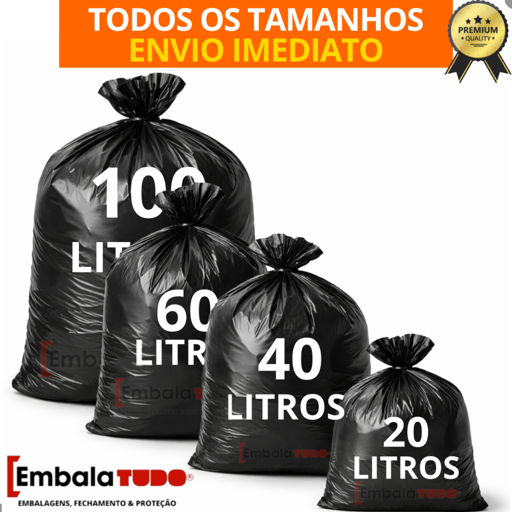 Saco de Lixo 100 Unidades Resistente 100 Litros - 60L - 40L -20L Preto QUEIMA DE ESTOQUE