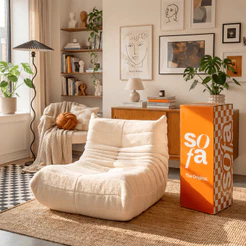 Poltrona Puff Design Retro 1973 em Boucle Macio e Confortável – Sofá na Caixa