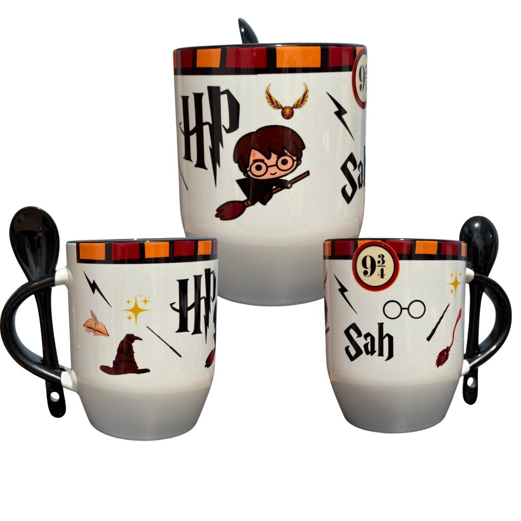 Caneca Harry Potter + Colher – Nome Personalizado | Presente Geek Mágico porcelana