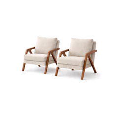 Kit 2 Poltronas Decoração Mona Linho Pés Madeira P/ Sala Várias Cores Sala Estar Recepção Escritório