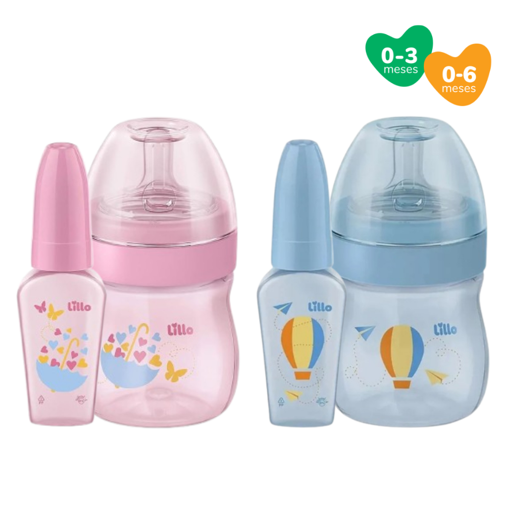 Kit Mamadeira com Chuquinha Lillo Recém Nascido Bico Redondo Tampa Antivazamento 50/150mL 0-6 Meses em Oferta na Shopee