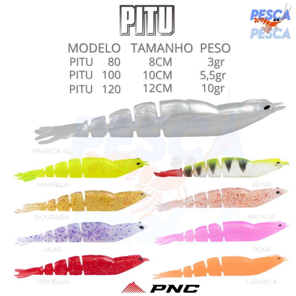 Isca Soft Silicone Pitu Pesca 8 / 10 e 12 cm Lançamento Pinnacle Robalo Tucunaré
