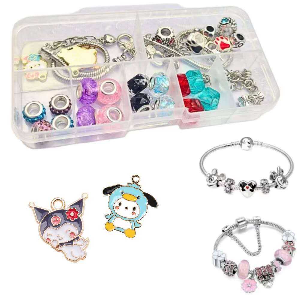 KIT Maleta Pulseiras com Berloques Charms DIY Colorido | Acessórios Lindos e Delicados