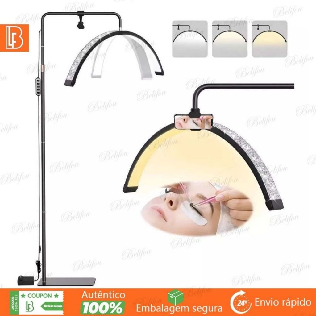 Luminária de Chão Arco Meia Lua Estética LED Ajustável Spa Salão Beleza Limpeza de Pele Base Estável