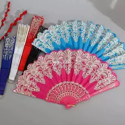 KIT 12PCS Leque de tecido Colorido estampado plastico Com Pó de ouro Impressão aleatória