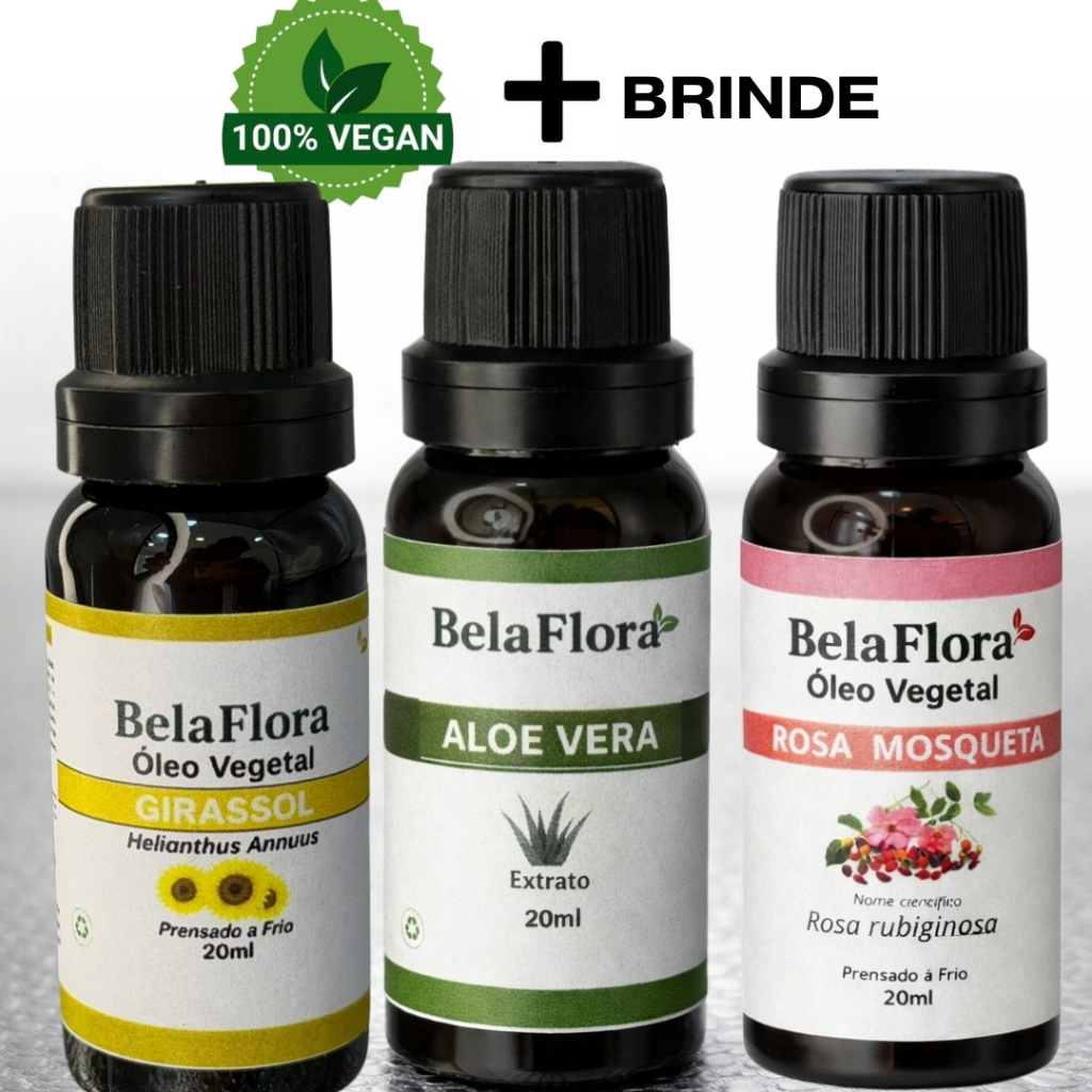 KIT Óleo de Girassol Cicatrizante Puro-  Extrato Glicólico Babosa-Aloe Vera- Rosa Mosqueta Rubiginosa Puro20ml