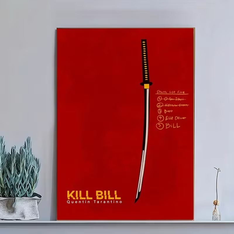 Quadro Decorativo Filme Kill Bill Tarantino Katana Lista da Morte Vermelho Cinema