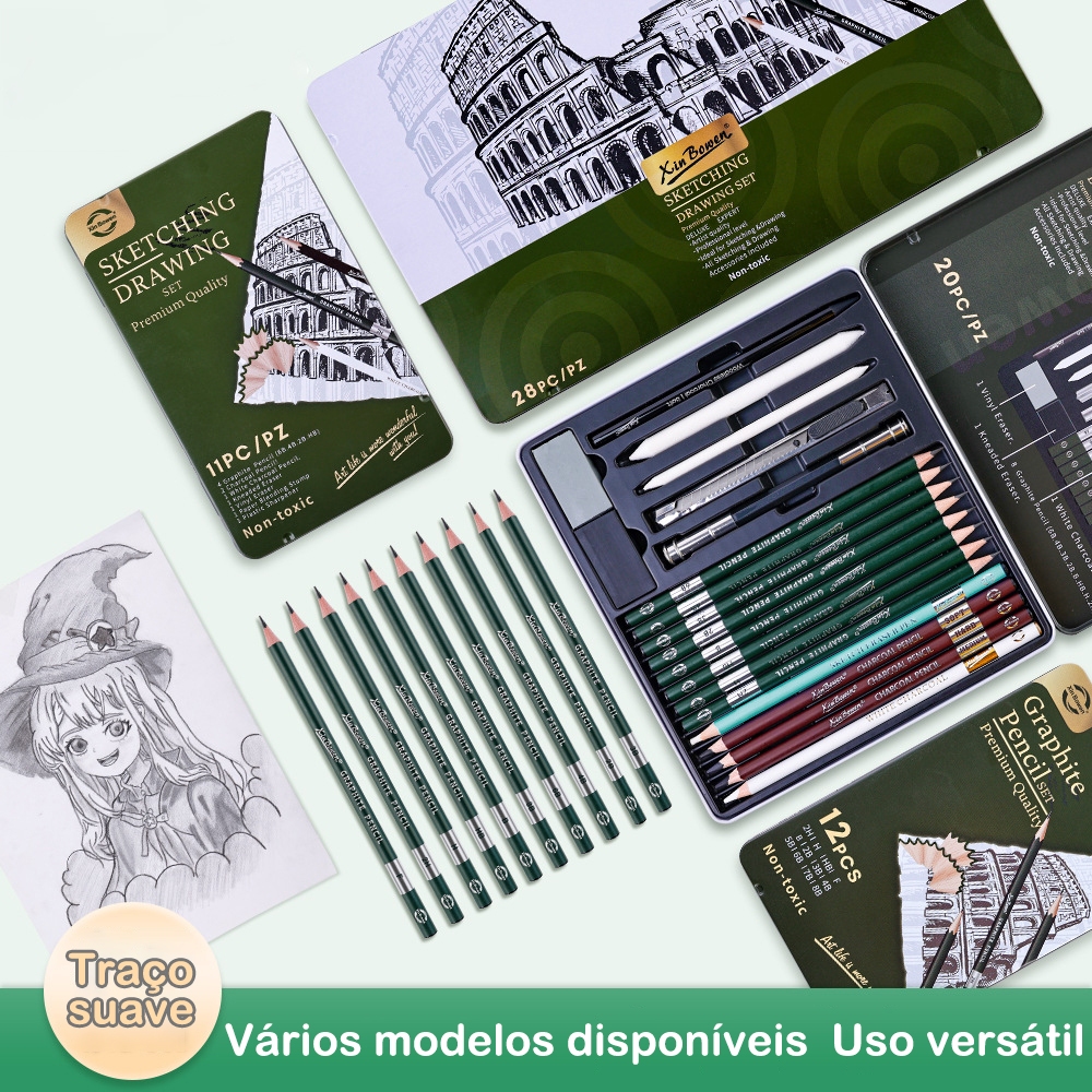 Kit 11/20/28 Lápis De Desenho Carvão Para Esboço Profissional Artista Material De Arte Completo em Oferta na Shopee