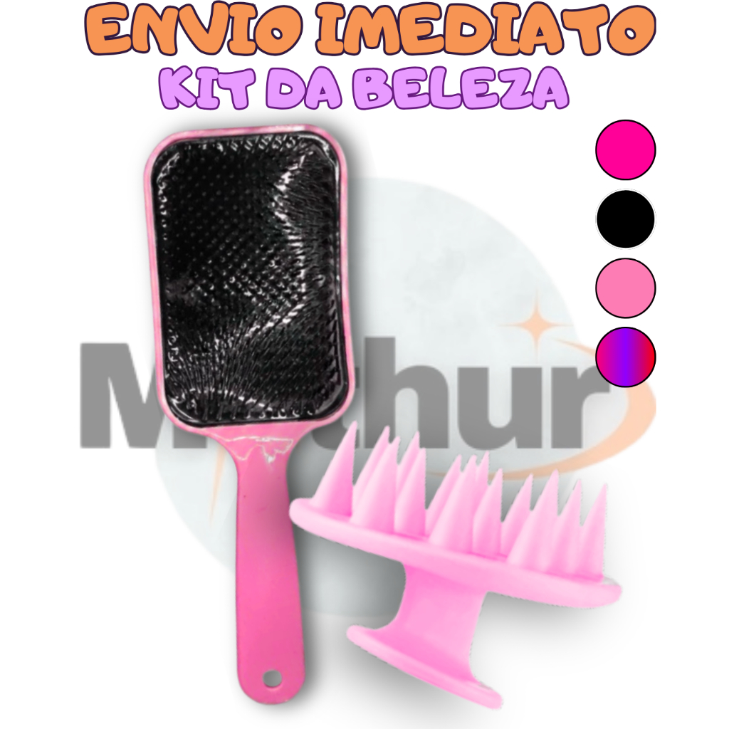 Kit Da Beleza  - 1 Escova Raquete - 1 Escova Massageadora - Anti-Frizz - Cuidado Capilar